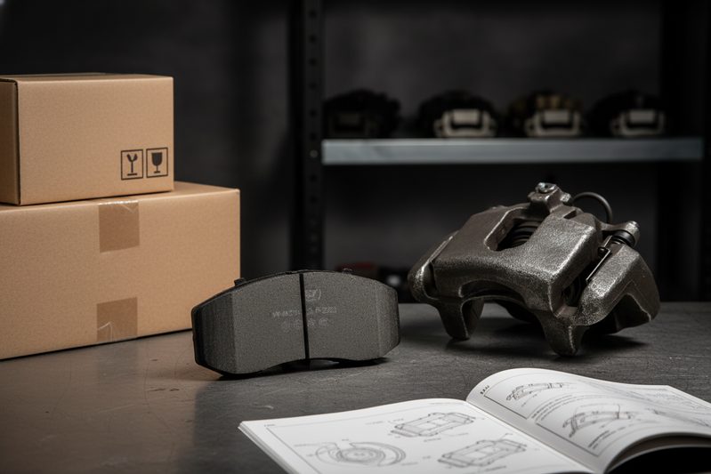 准备从工厂批发装运的成堆商用车刹车片包装箱