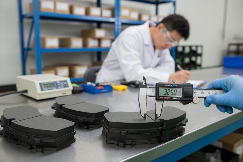 白云制动/刹车片工厂技术员对一批卡车刹车片进行质量控制检查