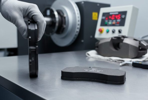 Brake pad friction coefficient guide showing SAE J866 rating codes GG, GH, HH on commercial vehicle brake pads.