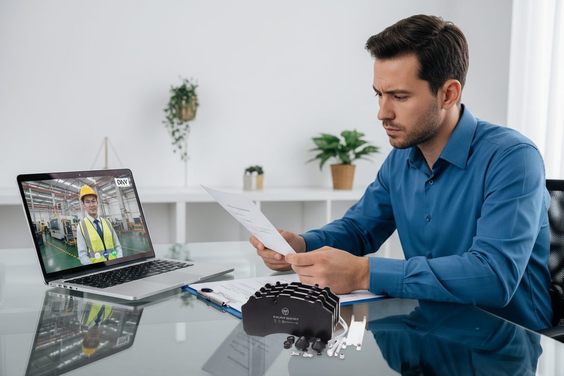 专业人士在办公桌上评估中国刹车片制造商的IATF 16949证书和质量文件。