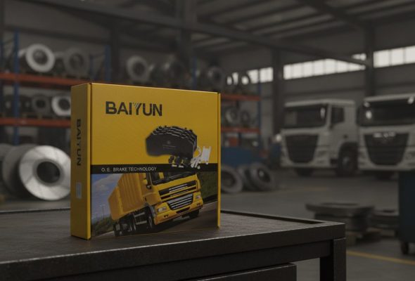 FAW brake pad guide - BAIYUN Brake repair kit box on workshop bench