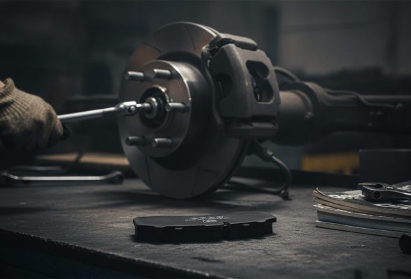 Commercial truck brake pads supplier China – heavy-duty truck disc brake pads on workbench, BAIYUN CP2218 product